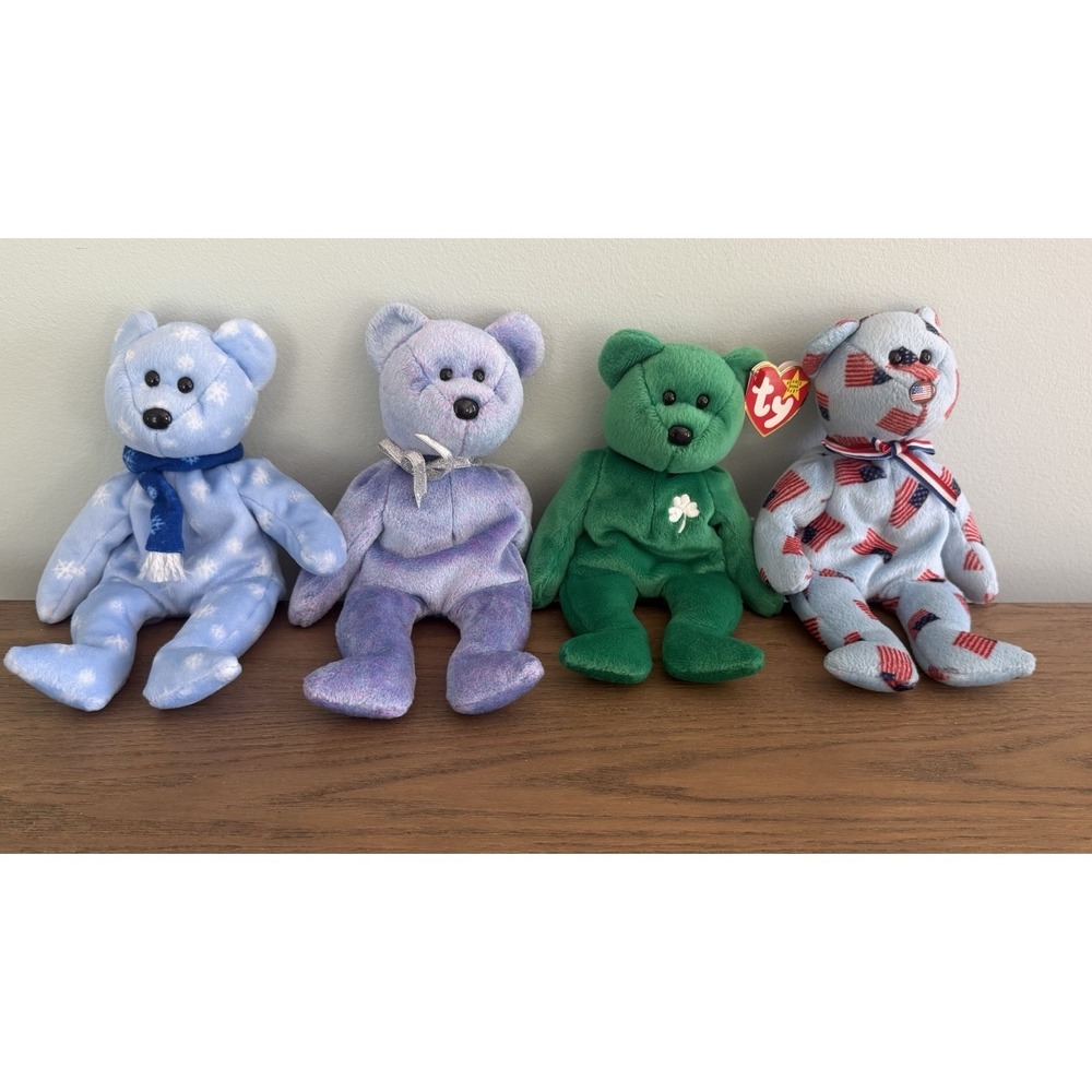TY Beanie Babies Bear Lot Clubby II Erin Union Holiday Teddy 1999 Vintage